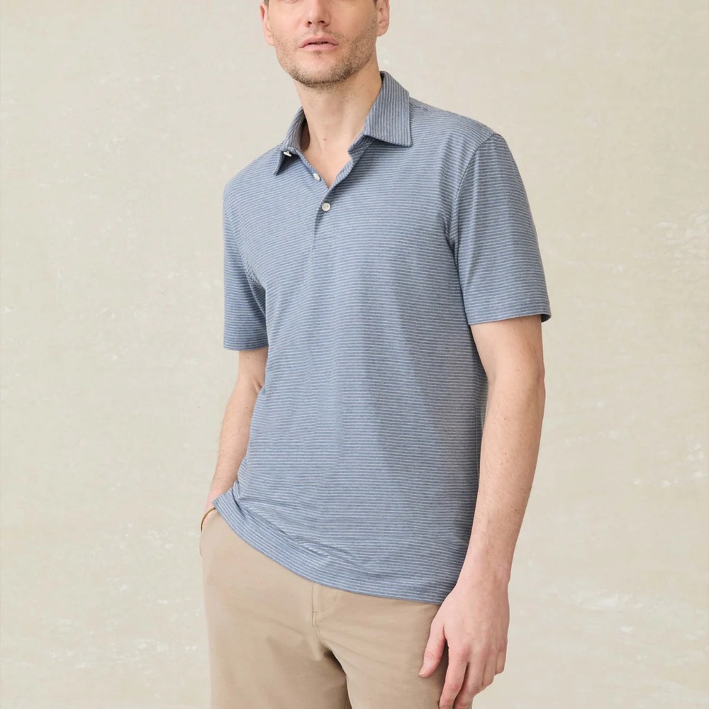 Faherty Short-Sleeve Movement™ Polo Shirt - Azure Beach Stripe $98 Retail